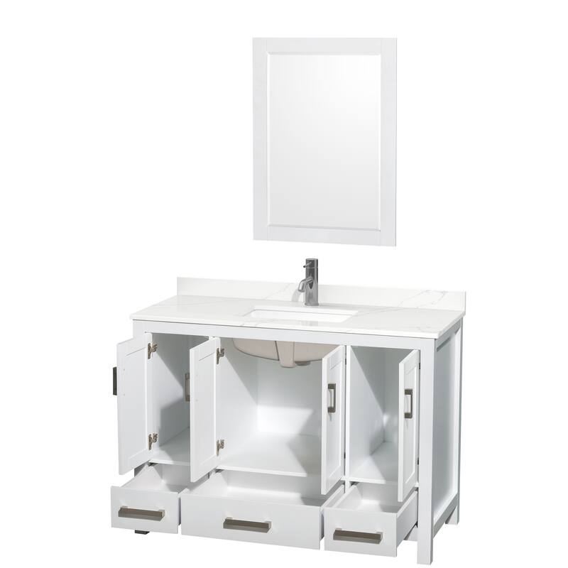 Sheffield 48-inch Single Vanity, Single Hole Quartz Top,24-inch Mirror
