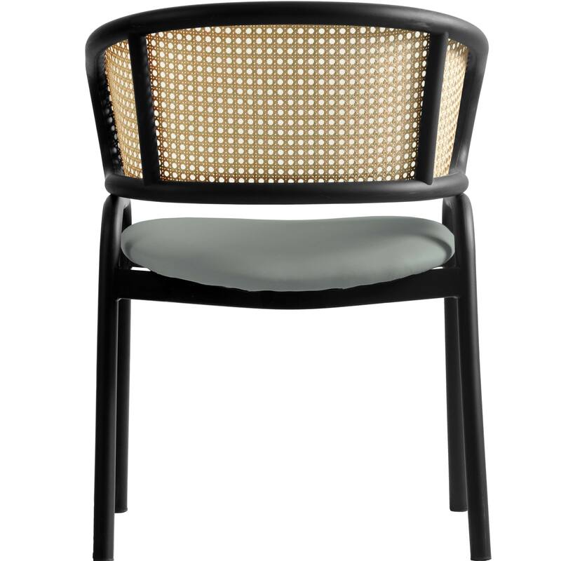 LeisureMod Set of 4 Modern Wicker Back Leather Dining Chairs with Black Steel Frame - Accent Side Armchair for Home Upgrade