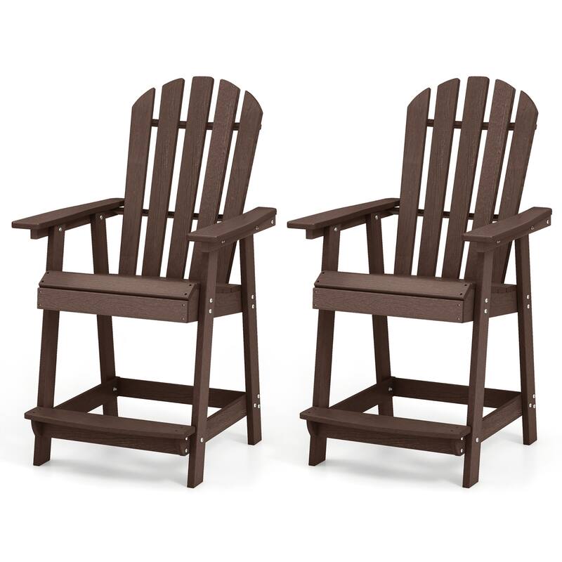 Gymax 2PCS Bar Stool HDPE Chair w/ Armrest Footrest Home Indoor - Counter Height - Brown - Set of 2