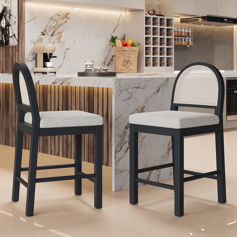 Christopher Knight Home - Elowen Natural Rattan Woven Back with Upholstered Counter Bar Stool (Set of 2)