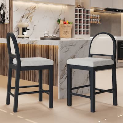 Christopher Knight Home - Elowen Natural Rattan Woven Back with Upholstered Counter Bar Stool (Set of 2)