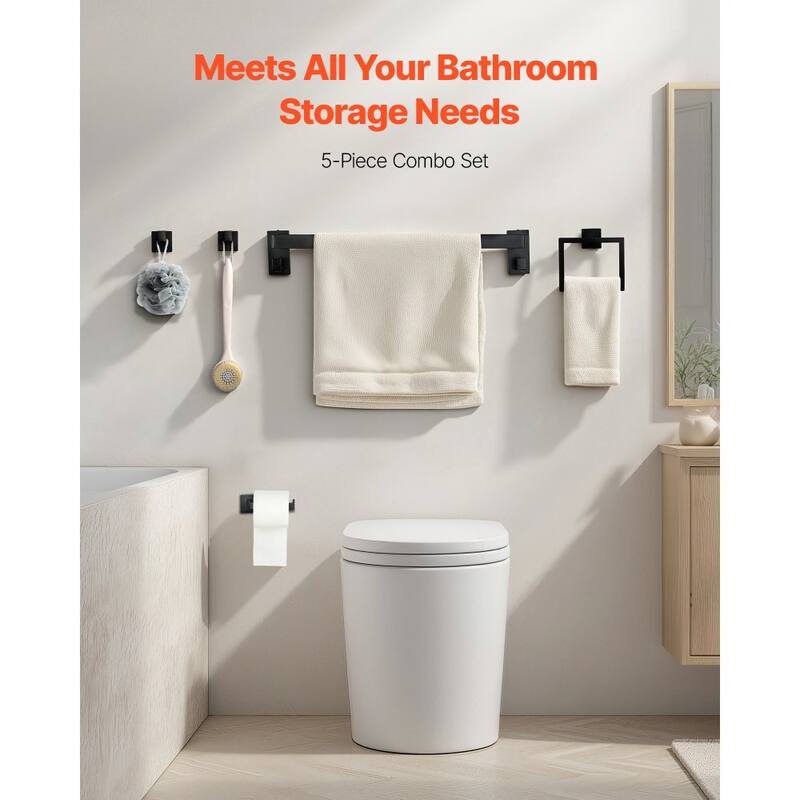 5 Piece Bathroom Hardware Set Brushed Stainless Steel Towel Bar Towel Rack Toilet Paper - 23.54 x 1.97 x 3.15 inch