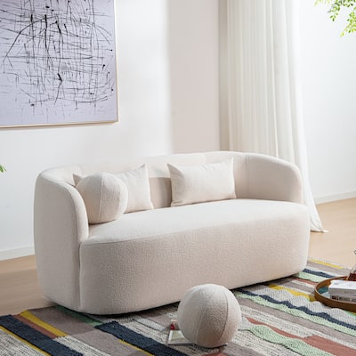 KINWELL Boucle Upholstered 2-Seats Loveseat with Pillows