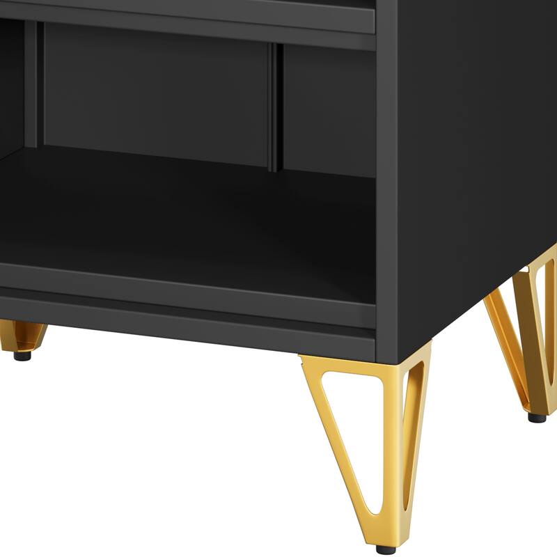 Moasis Set of 2 Black Nightstand with Embedded USB & AC Charging Station