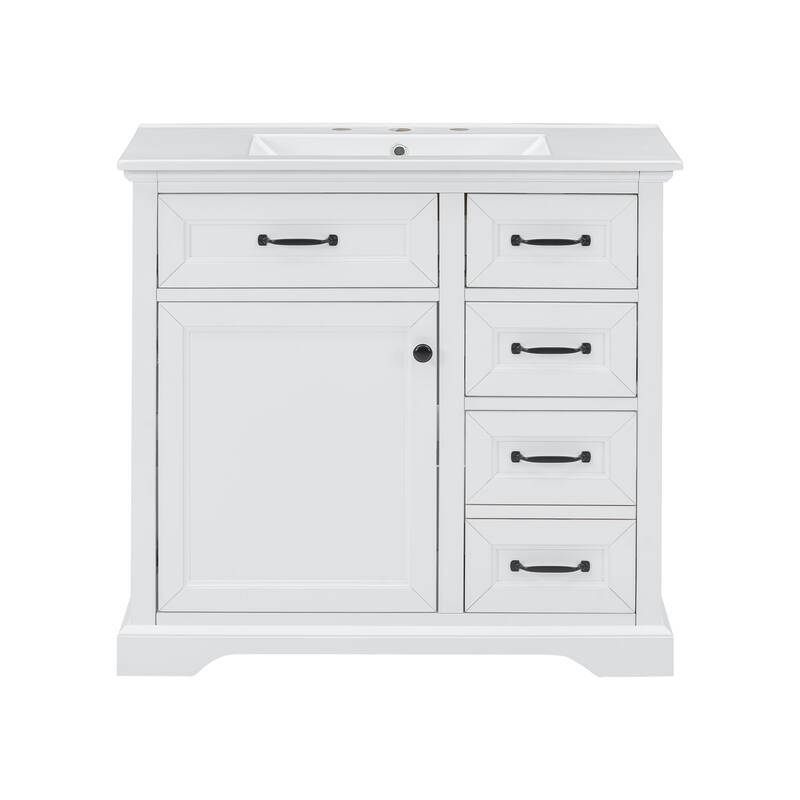 Bathroom Vanity with Ceramic Sink, Bathroom Storage Cabinet with 2 Drawers, 2 Tip-Out Drawers & Adjustable Shelf