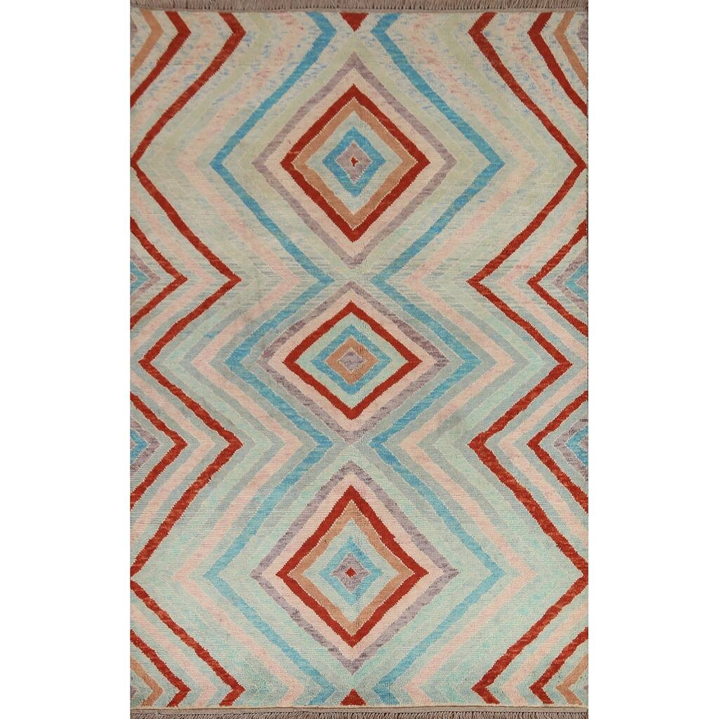 Geometric Gabbeh Kashkoli Area Rug Wool Hand-knotted Carpet - 4'11" x 6'9"