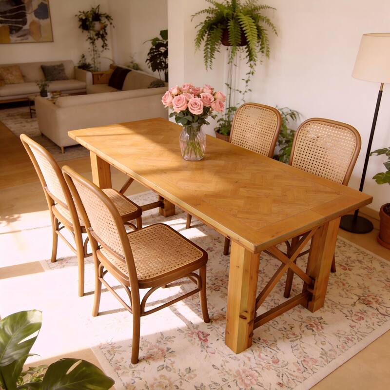 63-Inch Dining Table for 4-6, Farmhouse Solid Fir Wood Kitchen Table