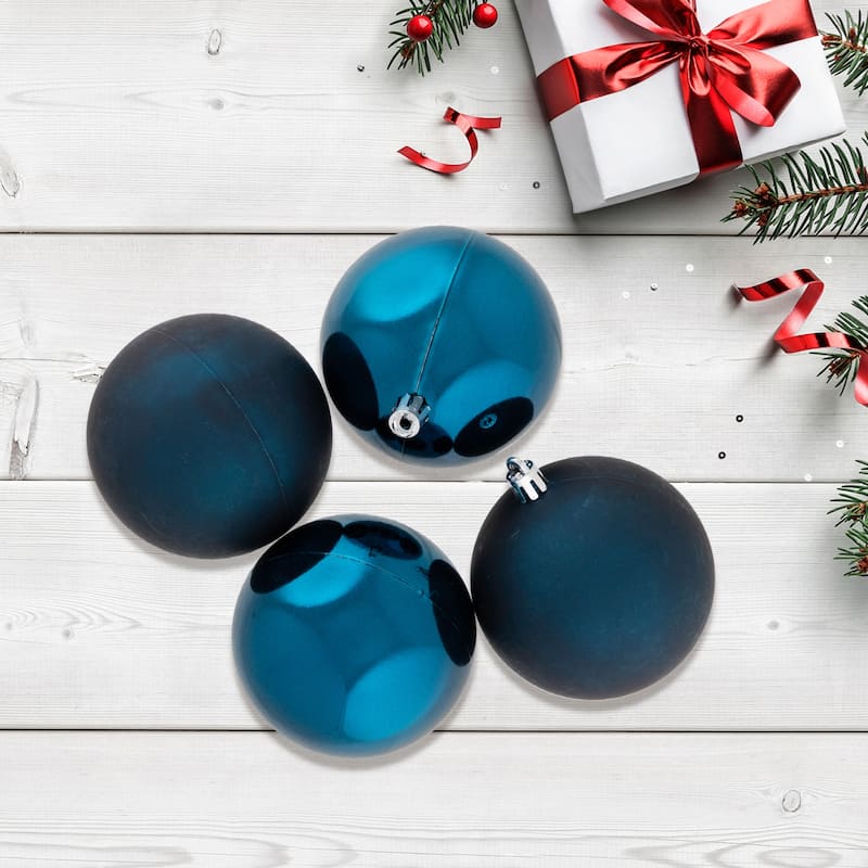 32ct Sapphire Blue Shatterproof 2-Finish Christmas Ornaments 3.25"