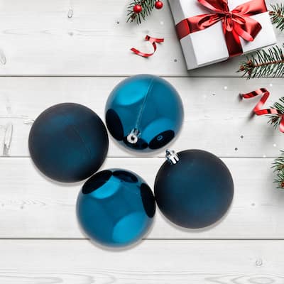 32ct Sapphire Blue Shatterproof 2-Finish Christmas Ornaments 3.25"