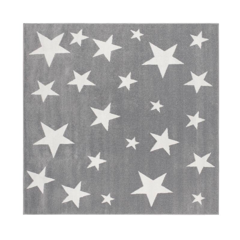 Kids Rug with Stars for Nursery Starry Sky in grey, pink and green