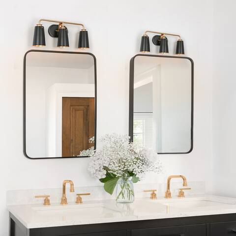 Modern 3-Light Black Gold Bathroom Vanity Lights Linear Metal Wall Sconces - 22.5'' L x 4'' W x 9'' H