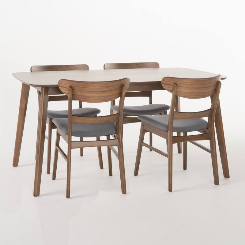 Bryner Mid-Century Modern 5 Piece Dining Set by Christopher Knight Home - Natural Walnut + Dark Gray
