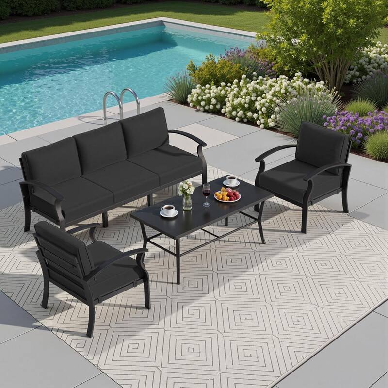 Kullavik Aluminum Outdoor Patio Sectional Sofa Set with Swivel Rocking Chairs and Coffee Table