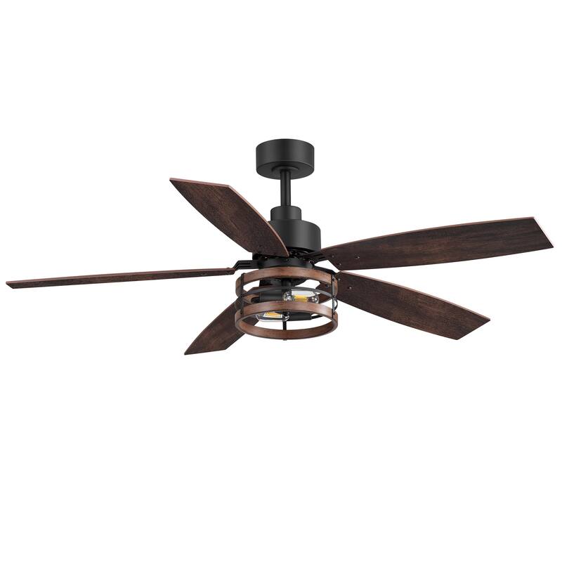 52-inch Farmhouse Ceiling Fan with Light and Remote-5 Reversible Blades