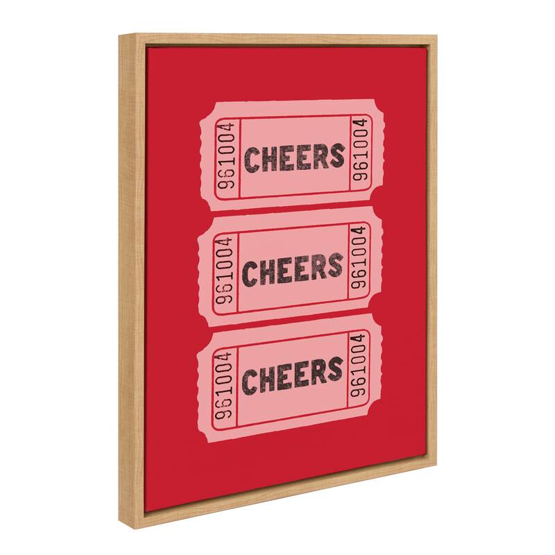 Kate and Laurel Sylvie Cheers Pink Red Ticket Framed Canvas by Alli Standefer - 18x24 - Natural