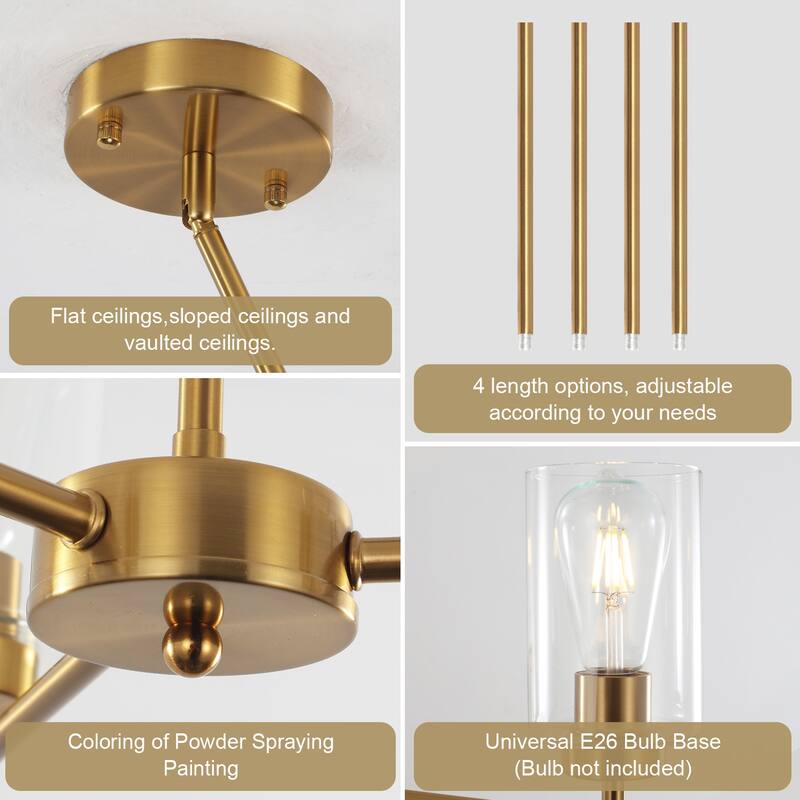5-Light 5.9"H x 24.3"W Farmhouse Chandelier for Living Room Bedroom