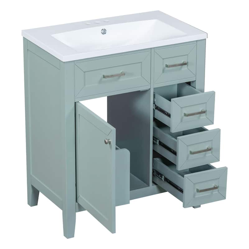 30-Inch Freestanding Green Bathroom Vanity with Ceramic Sink, Soft Close Drawers & Ample Storage