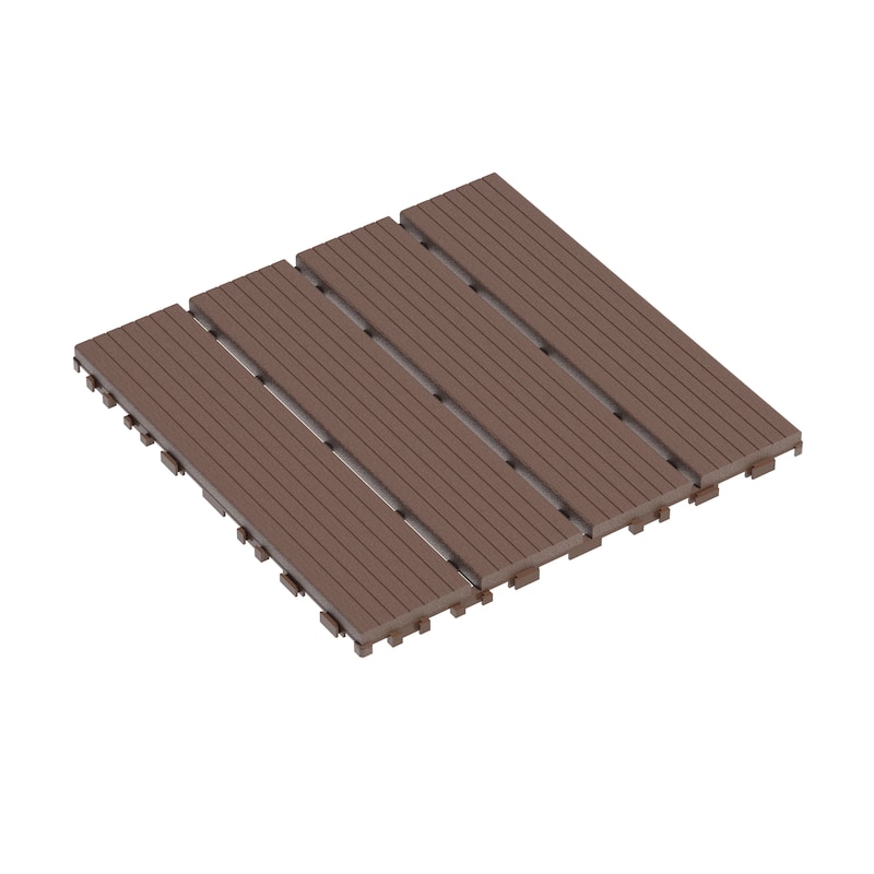 44 Pack 12"x12" Square Patio Plastic Interlocking Deck Tiles, Waterproof Outdoor All Weather Use, Decking Tiles for Poolside - Brown
