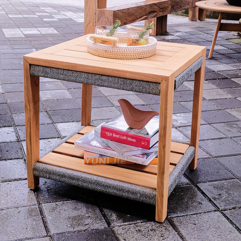 Cambridge Casual Nassau Teak Outdoor Side Table with Shelf