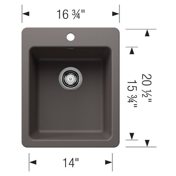 dimension image slide 5 of 7, Blanco 443237 Liven 16-3/4" Drop-In/Undermount Single Basin SILGRANIT