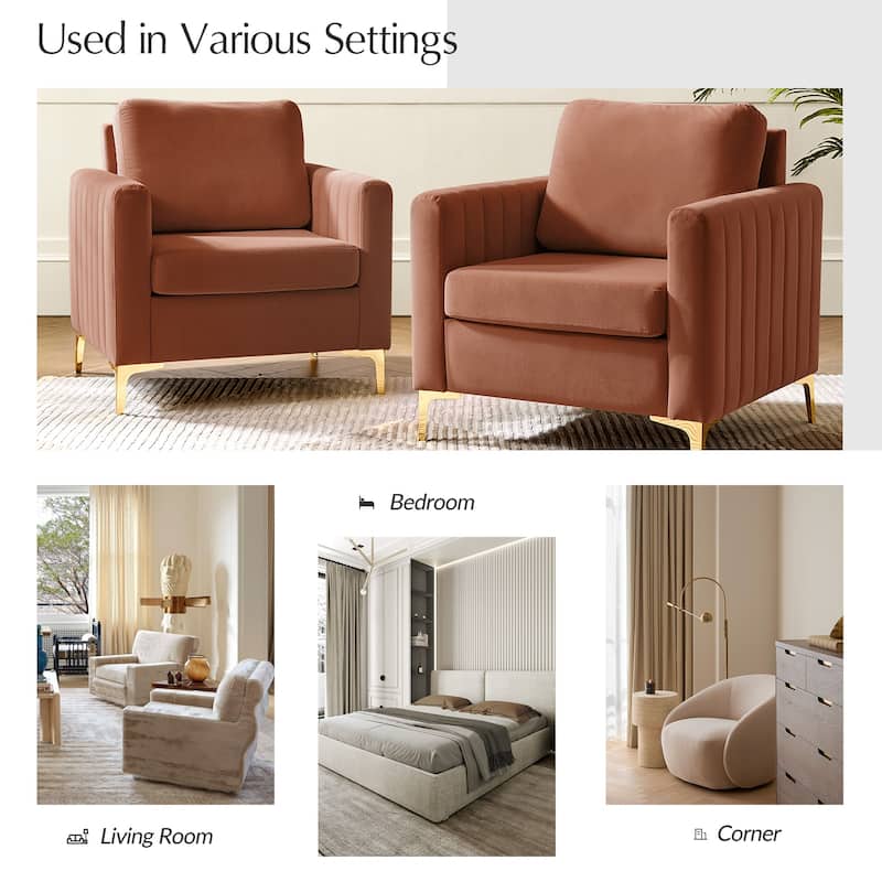 Ganymedes Modern Velvet Accent Arm Chair with Golden Legs and Removable Cushion by HULALA HOME