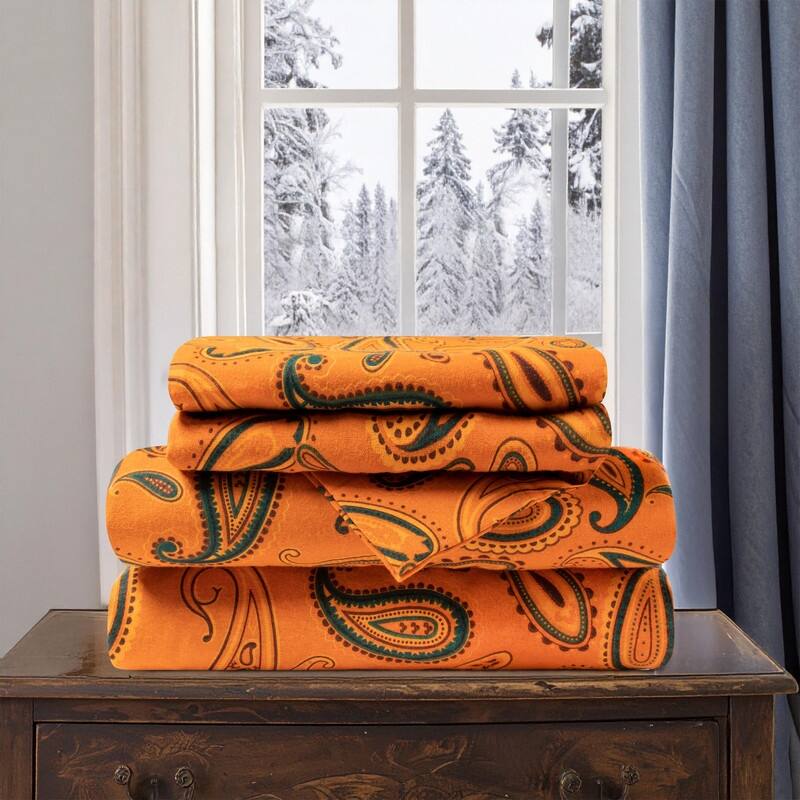 Superior Cotton Flannel Paisley Bed Sheet Set