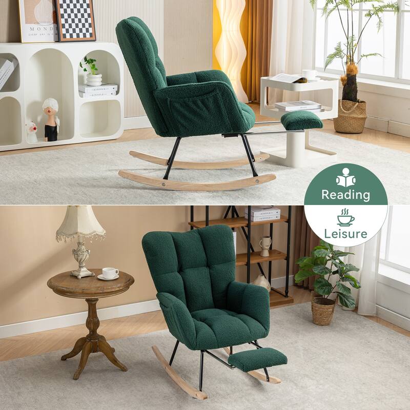 Teddy Fabric Leisure Rocking Chair With Adjustable Footstool
