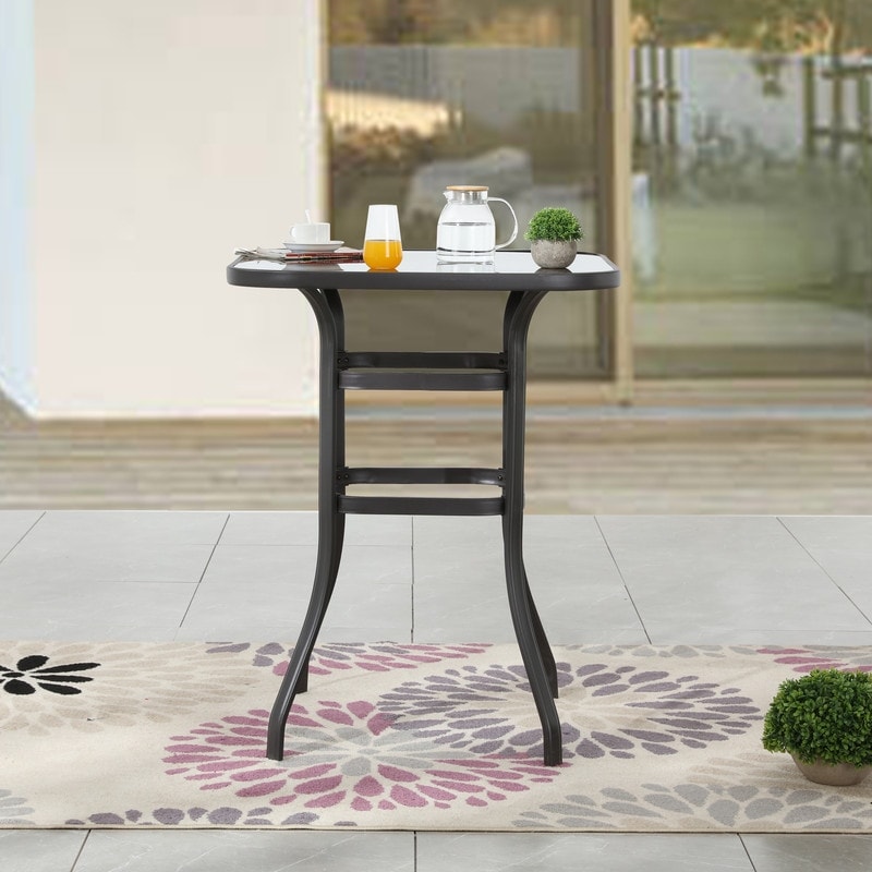 Patio Festival Outdoor Metal Black Glass-Top Bar Table - N/A