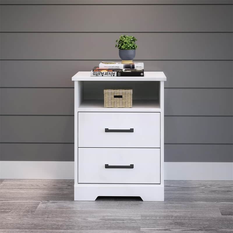 2 Drawer Nightstand Simple Black - Rustic White