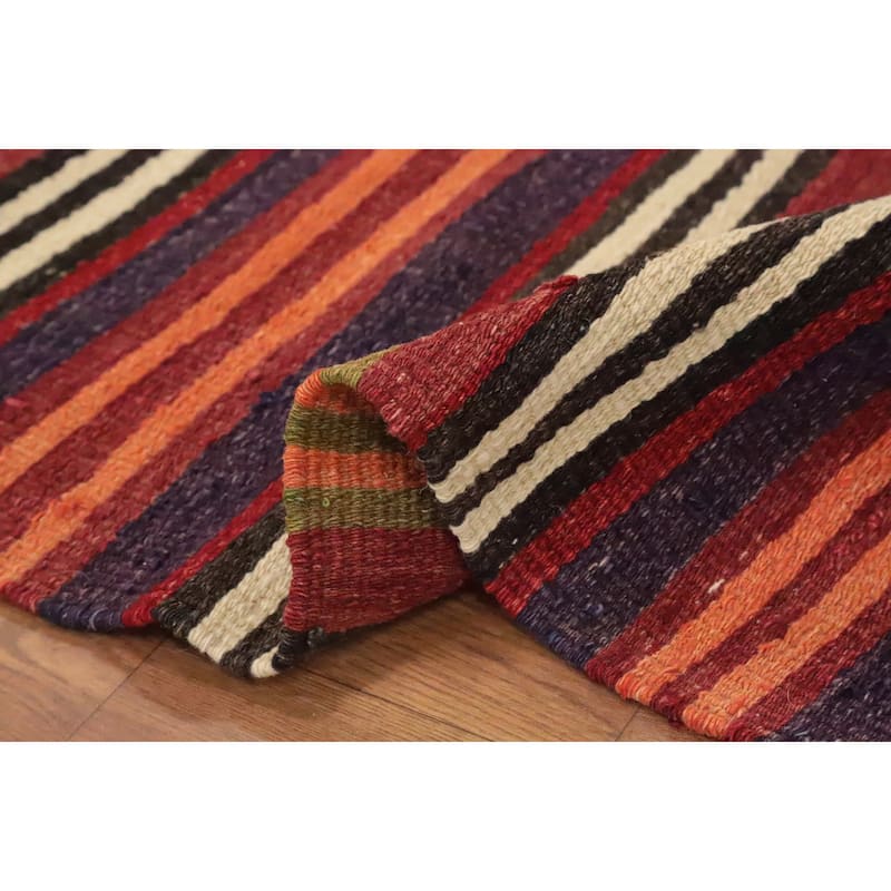 Hand Woven Oriental 100% Wool Carpet Southwestern Geometric Multi-Colored Kilim Area Rug - 11' 2'' X 4' 8''