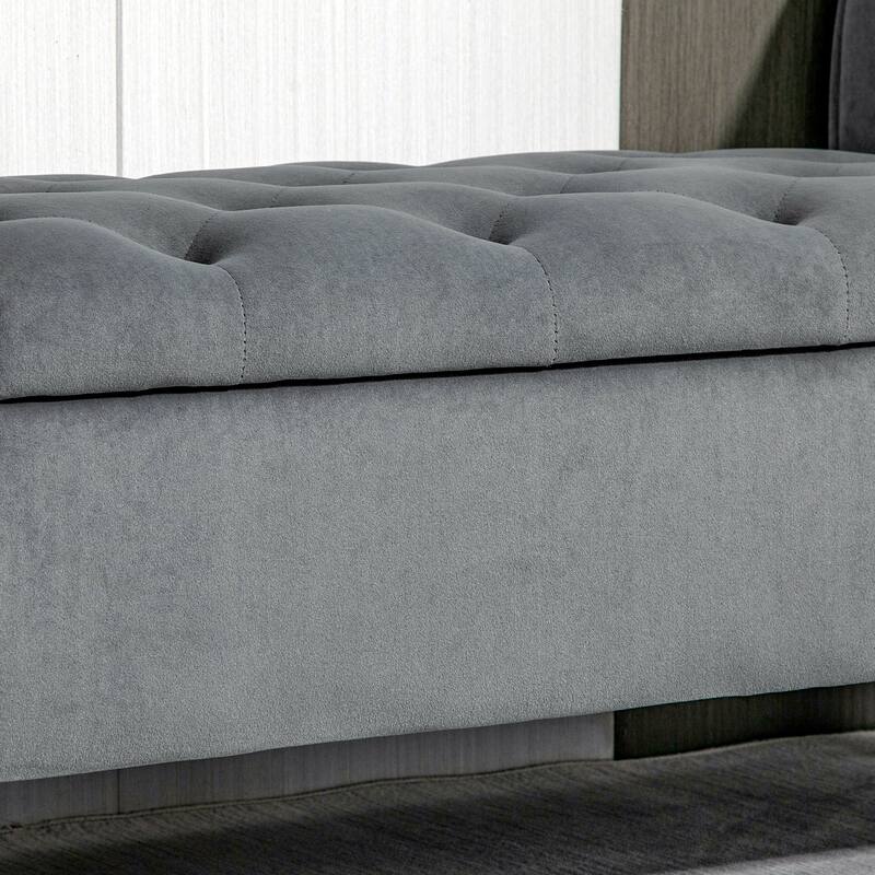Entryway Footrest Bench with Tufted Buttons, Stylish Storage Bench Hallway Bench with Flapping Lid and Armrests