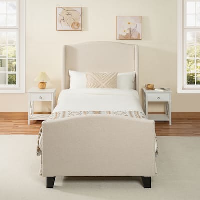 Upholstered Teddy Velvet 49.21" High Headboard Twin Size Bed Frame with 27.17" High Footboard