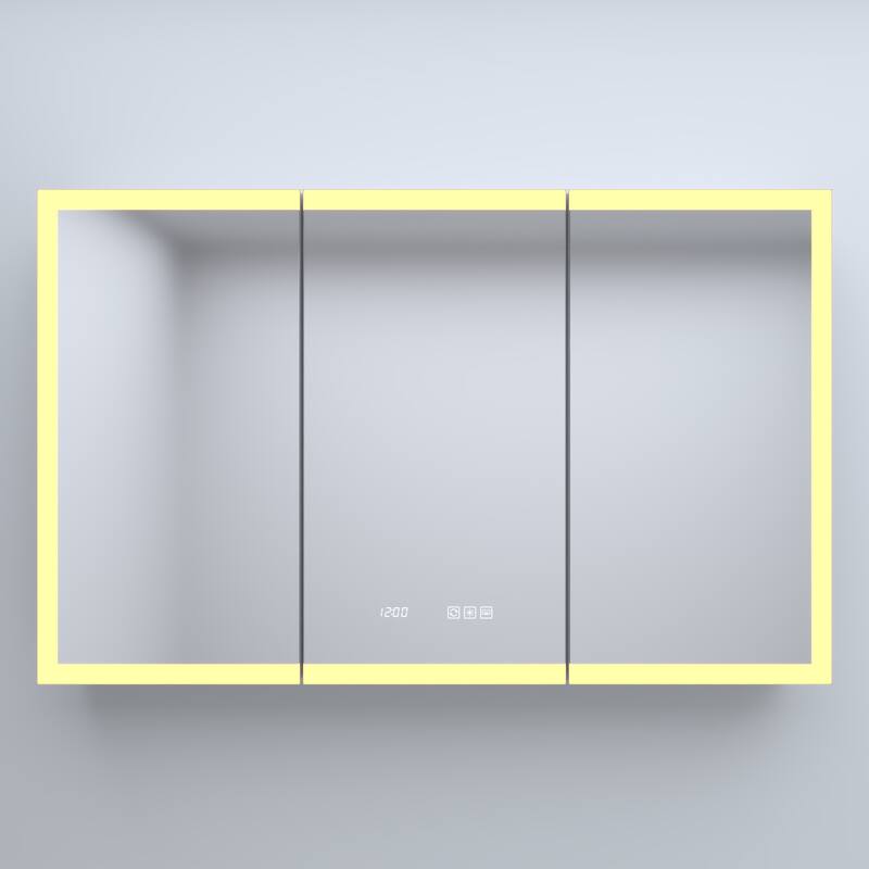 Rectangular Aluminum Recessed/Surface Mount Medicine Cabinet in Silver with Mirror LED and Clock