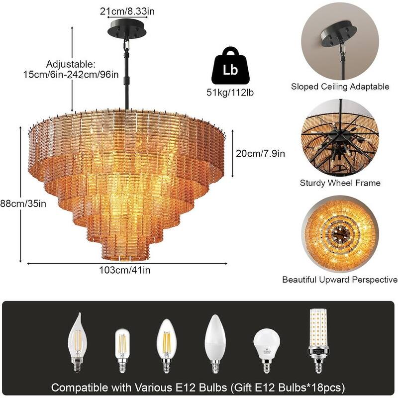 Modern Chandelier, 41 in. 9-Light Black & 59 in. 11-Light Gold Options for Dining Room, Living Room, Foyer, Bedroom