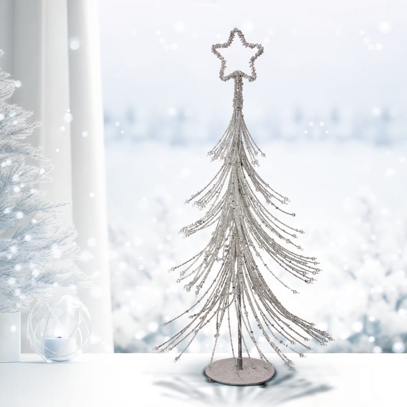 20" Glitter With Bead And Star Tree - Gold