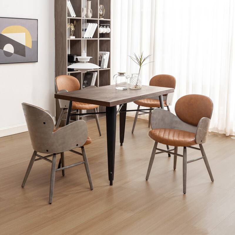 Art Leon Mid-century Modern Faux Leather and Wood Accent Dining Chair