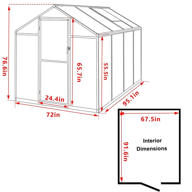 VEIKOUS Aluminum Walk-In Garden Greenhouse Kit with Adjustable Roof Vent and Lockable Door Grey