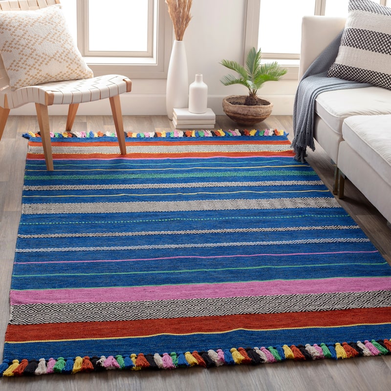 Artistic Weavers Lovette Handmade Cotton Striped Area Rug - 8' x 10' - Blue
