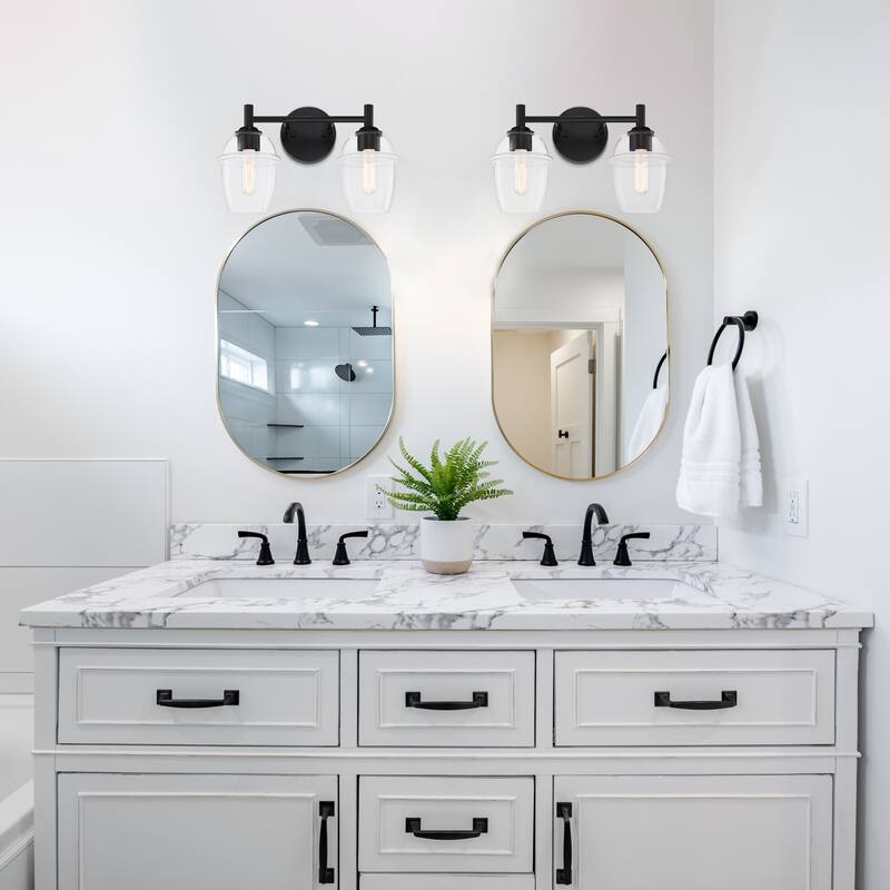 Summer Jazz 16 in. 2-Light Matte Black Vanity Light with Clear Glass Shades for Bathrooms