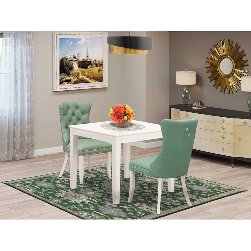 HomeStock 3-Pc Linen White Finish Square Solid Wood Top Dining Table Set