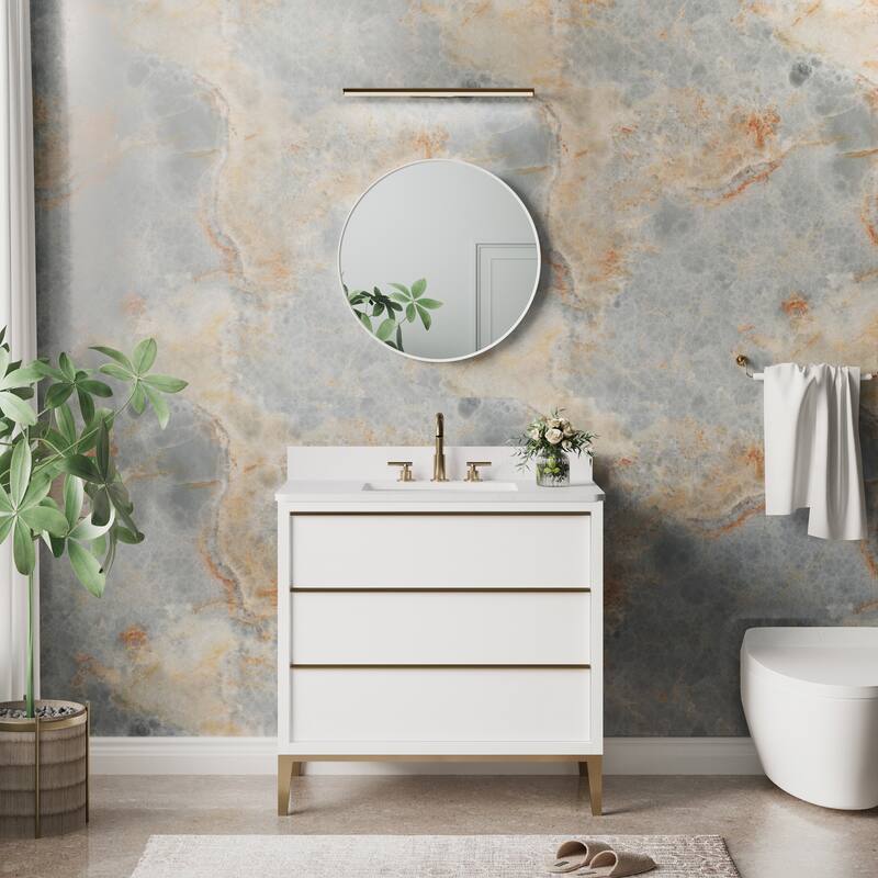 Modern Bathroom Wall Mounted Anodized Aluminum Framed Wall Vanity Mirror - 24 in.Wx 24 in.H-Round - White