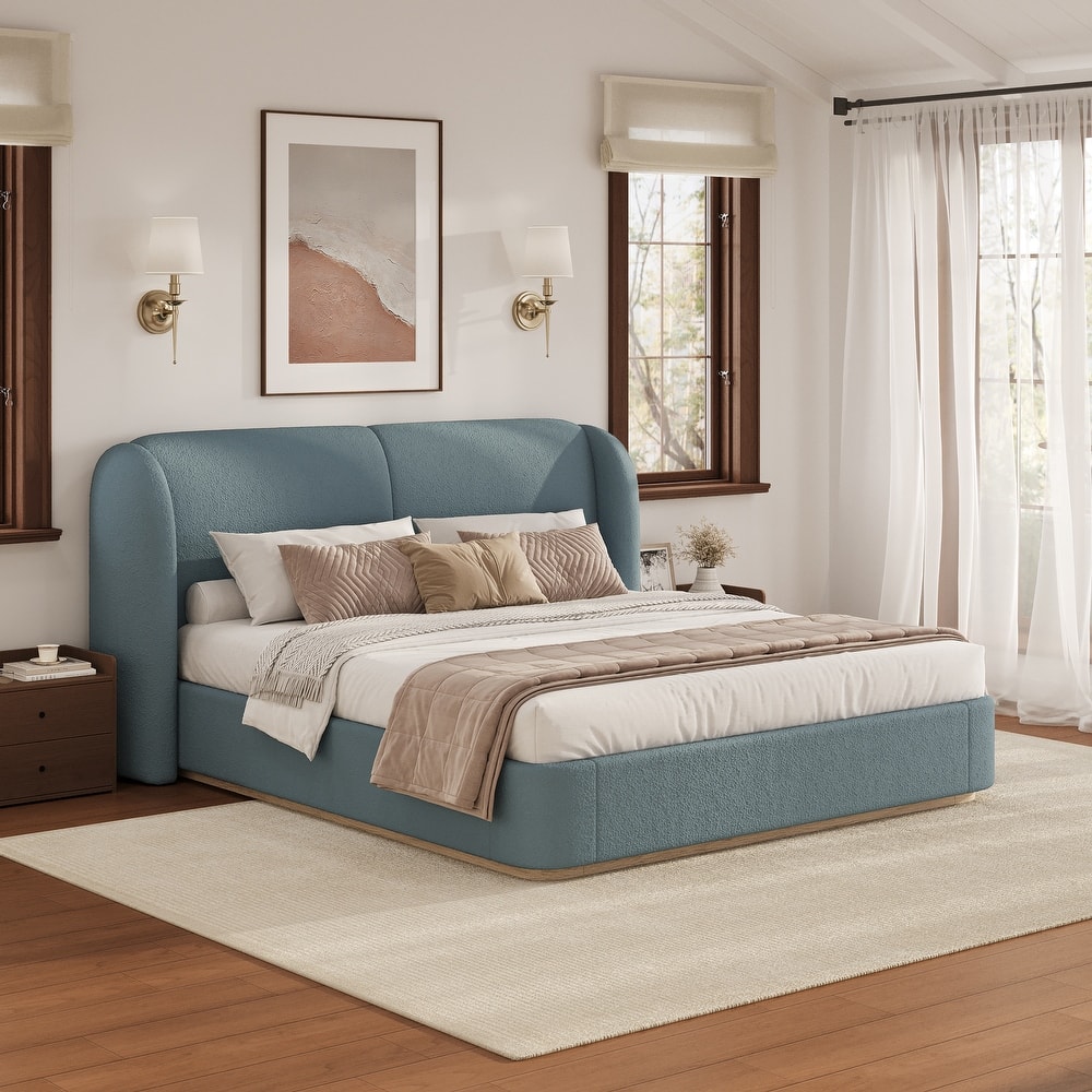 Christopher Knight Home - Valerian Boucle Upholstered Platform Bed with Double-Pillow Headboard