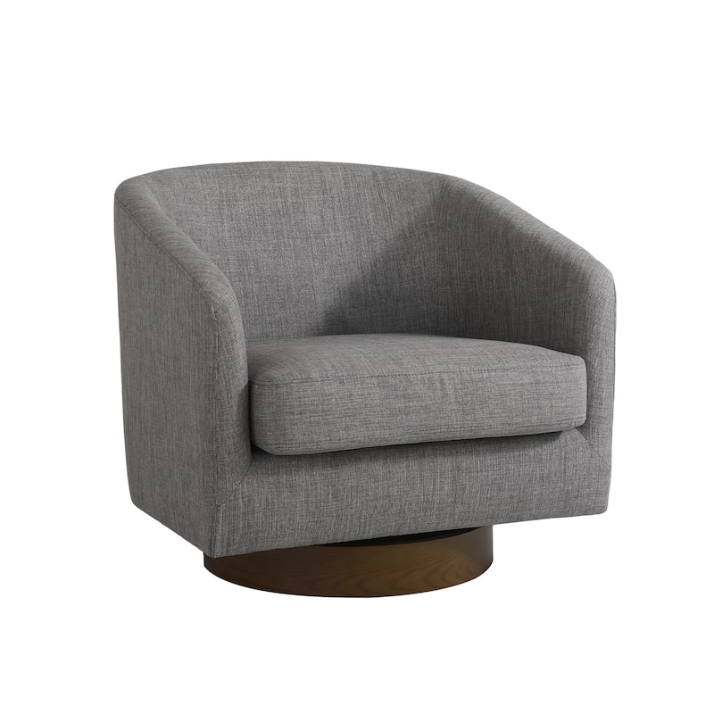 Faux Leather Wide Seat Swivel Barrel Chair - Single/Brown Base - Gray/Linen