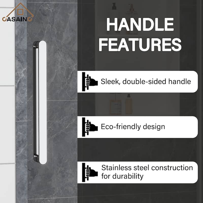CASAINC 48"/60"W x 76" Sliding Frameless Shower Door with SGCC certification