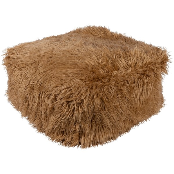 Shop Black Friday Deals On 24 Light Brown Faux Fur Indoor Square Pouf Ottoman With Knife Edge Overstock 20767547