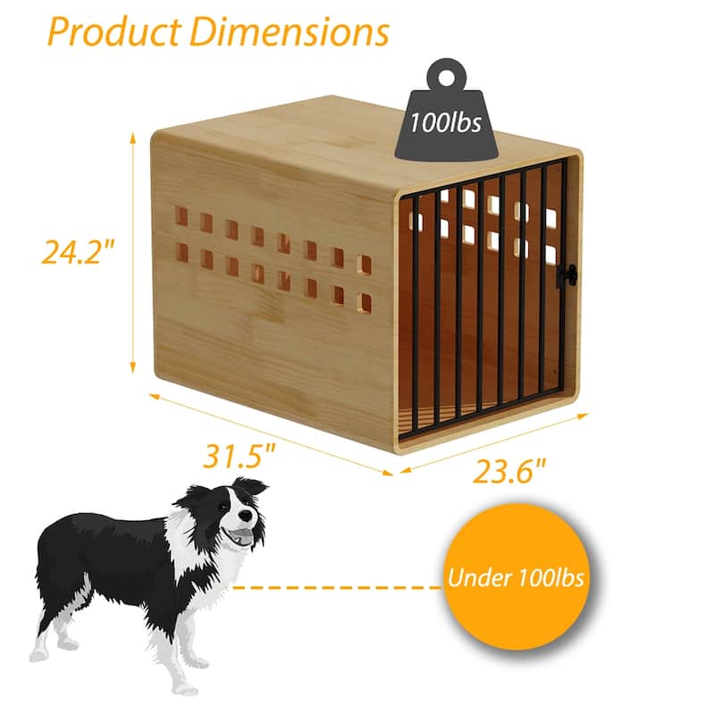 Modern Wooden Dog Crate Furniture for Large Dogs Glossy Finish Pet House with Metal Door and Vent Holes