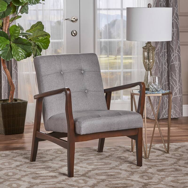 Mid Century Modern 25.25" Button Tufted Club Chair with Wood Frame for Living Room