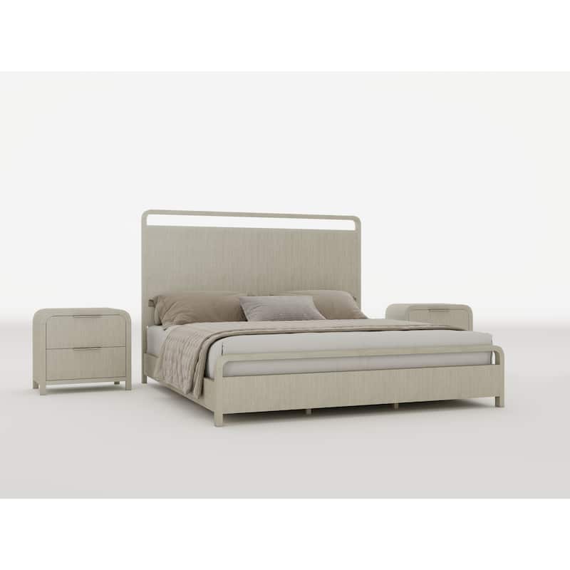 Roundhill Furniture Tavari 3-Piece Bedroom Set with Panel Bed and Two Nightstands in Light Gray