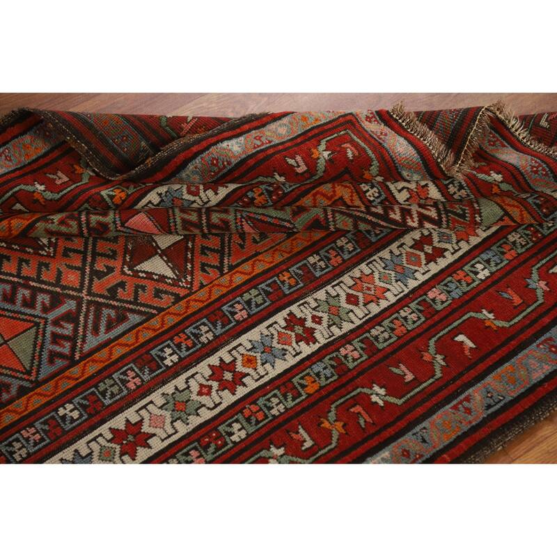 Hand Knotted Oriental 100% Wool Carpet Traditional Geometric Oranges & Rust Kazak Runner Rug - 8' 6'' X 3' 8''