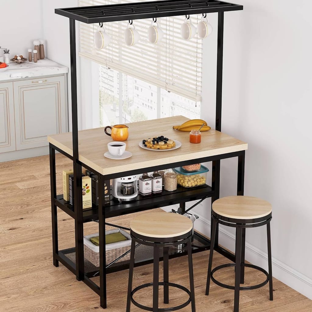 42" Kitchen Island Bakers Rack with 3 Tier Shelf and Hooks - N/A